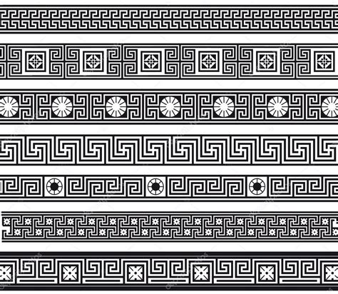 Set Of Greek Ornamental Patterns Black On White Premium Vector In Adobe