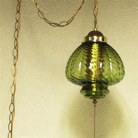 Vintage Hanging Light Hanging Lamp Green Glass Globe Etsy