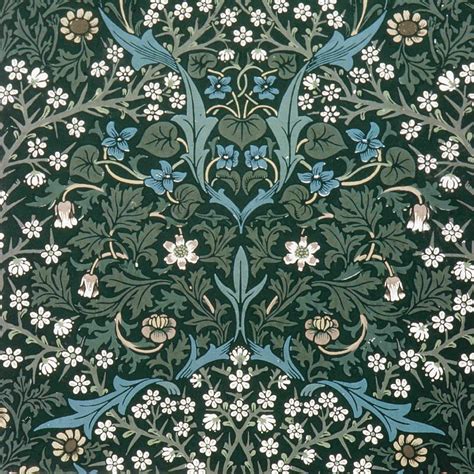 Blue And White Flowers On Green Tapestry Textile By William Morris