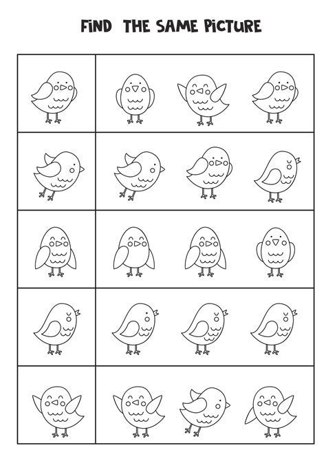 Find Two The Same Cute Pictures Black And White Worksheet 7403943