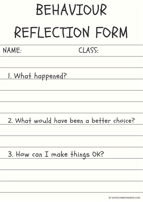 A Free Downloadable Behaviour Reflection Form Behavior Reflection