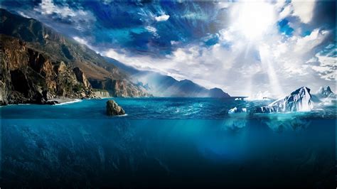 Sea Landscape Iceberg Underwater Sunlight Digital Art