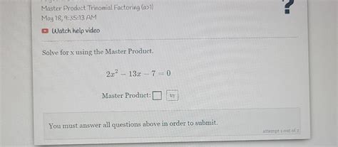 Answered Solve For X Using The Master Product 2x2 13x 7 0