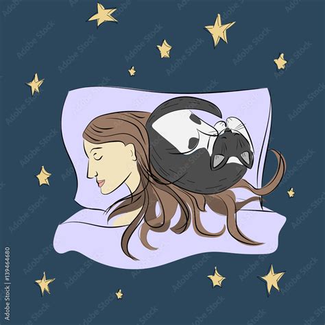 Sleeping Girl With Cat Sketch Vector Stock Vector Adobe Stock