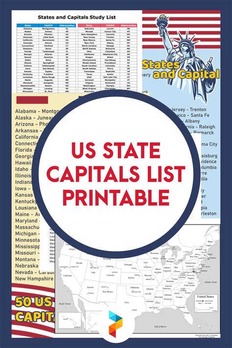 State Capitals Printable List