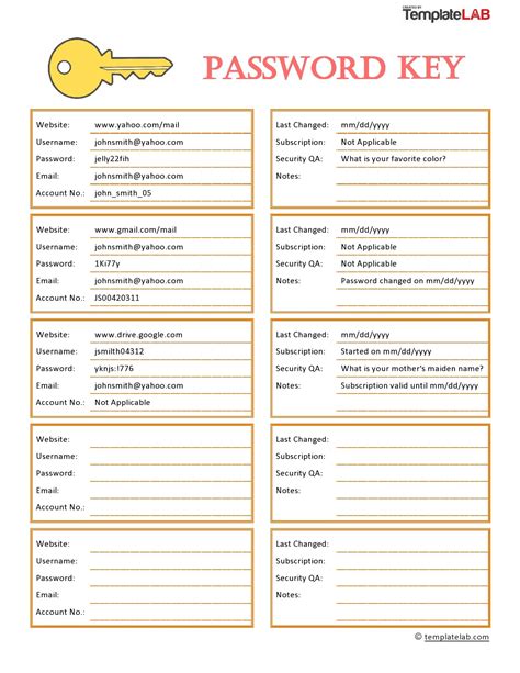 33 Best Password List Templates Word Excel And Pdf Templatelab