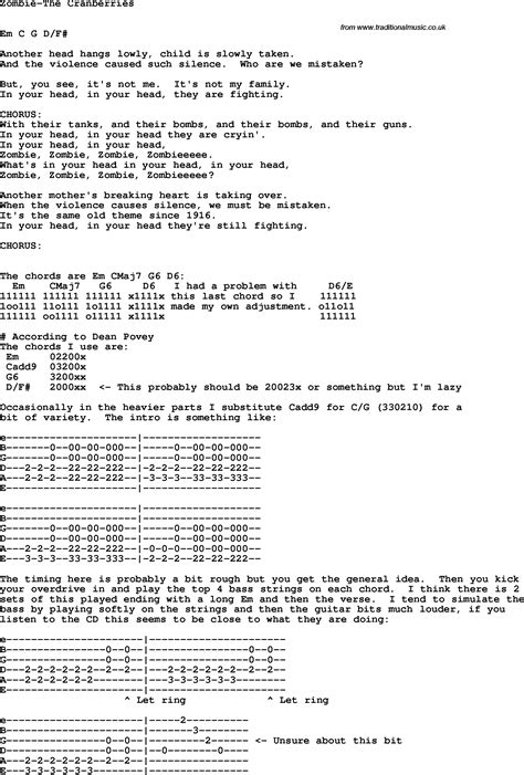 Protest Song Zombie The Cranberries Lyrics And Chords