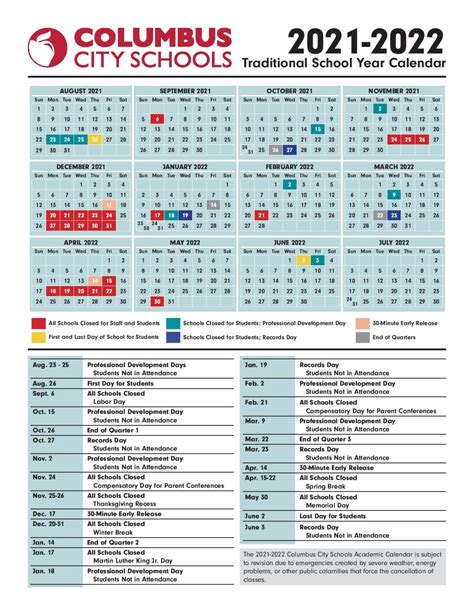 Columbus City Schools Calendar 2022 And Holidays In Pdf