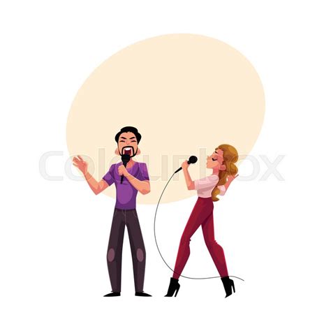 Man And Woman Couple Singing In Duet Stock Vector Colourbox