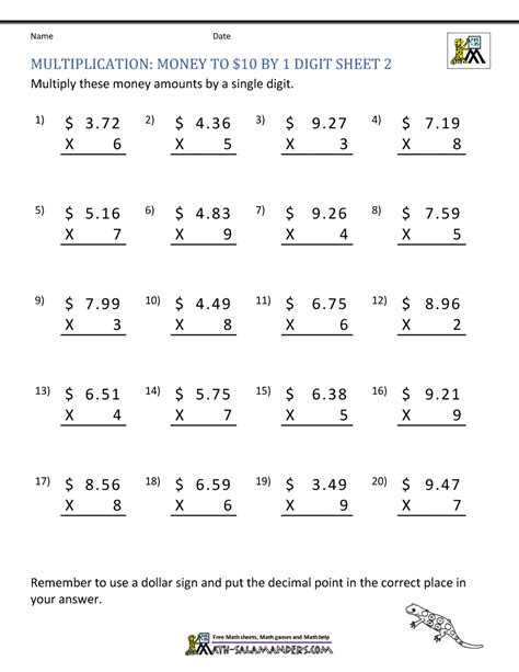If the unit of the number is 5 or above, the number needs to be rounded up. Printable Multiplication Sheet 5th Grade