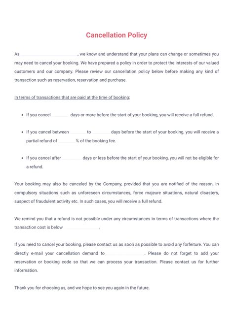 Cancellation Policy Template Sign Templates Jotform