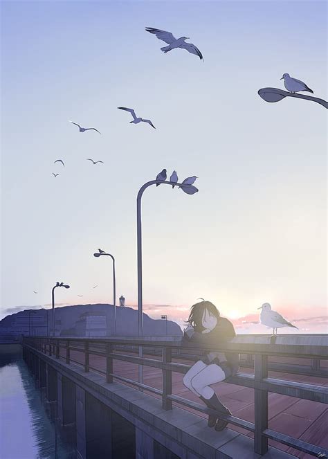 Hd Wallpaper Anime Girls Birds Sunlight Daybreak Black Hair