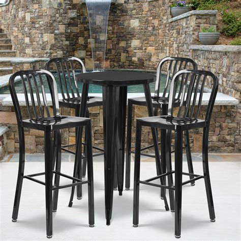 Flash Furniture 24 Round Metal Indoor Outdoor Bar Table Set With 4