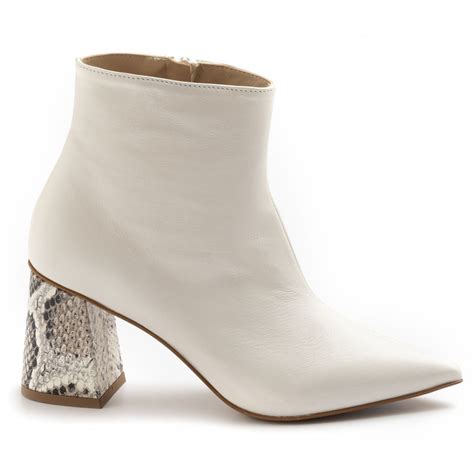 Laura Bellariva Ankle Boots In White Leather With Python Heel