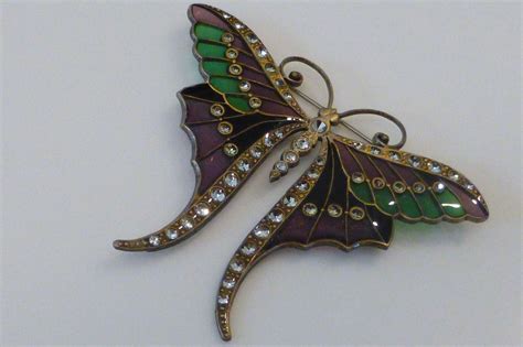 Plique A Jour Butterfly Brooch W Crystal Rhinestones Butterfly