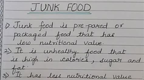Junk Food 10 Lines Essay In English Youtube