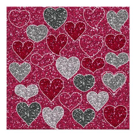 Happy Valentines Day Glitter Love Bling Hearts Poster