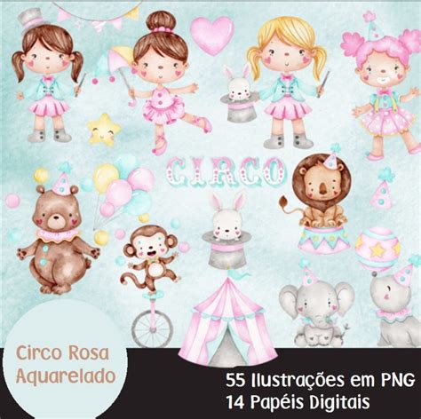Kit Digital Circo Rosa Aquarelado Elo7 Produtos Especiais