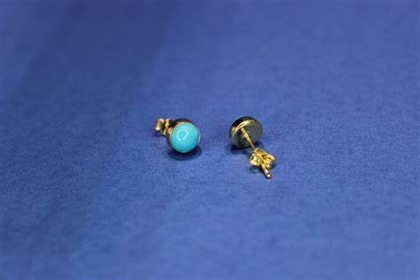 K Solid Gold Turquoise Stud Earrings Tiny Turquoise Stud Etsy