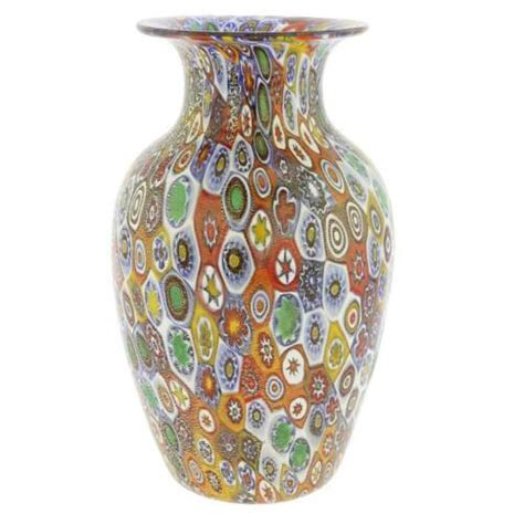 Glassofvenice Murano Glass Golden Quilt Millefiori Urn Vase 753677705753 Ebay