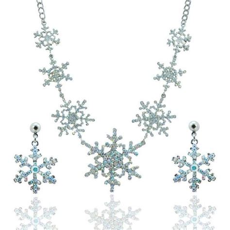 Silver Tone Snowflake Necklace Earrings Set Austrian Crystal Clear Ab