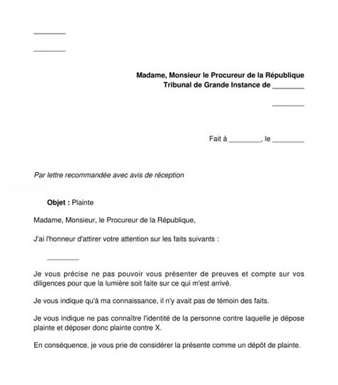 Mod Le De Lettre Exemple Word De D P T De Plainte Au Procureur