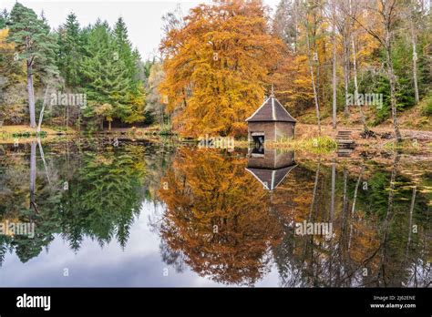 Autumn Colours Loch Dunmore Boathouse In Faskally Forest Near