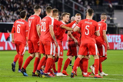 Serbian Players Celebrating Their First Goal during the International