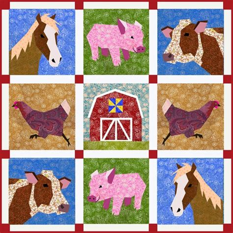 Farm Quilt Pattern Set Of 5 Paper Pieced Quilt Blocks