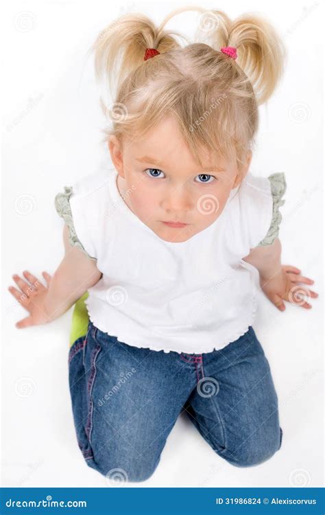 Cute Little Girl Sitting On The Floor Stock Photography Cartoondealer