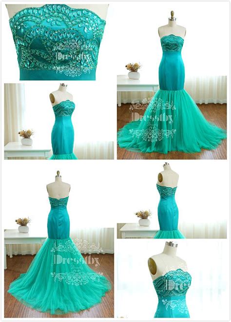 Green Sweetheart Neck Tulle Mermaid Long Prom Dress Green Evening