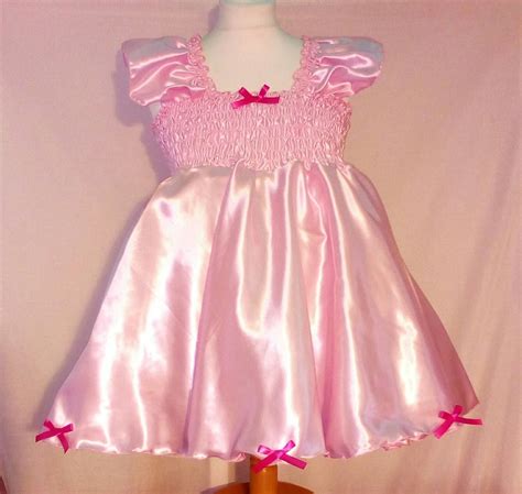 All Sizes 45 Gbp Adult Baby Sissy Short Dress In Pink Satin Etsy