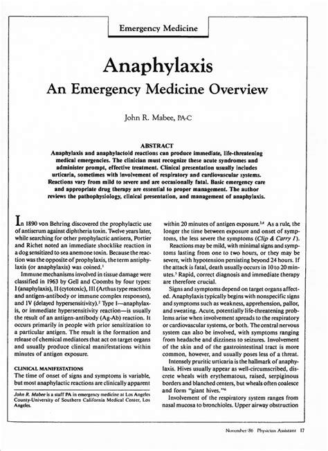 Pdf Anaphylaxis An Emergency Medicine Overview