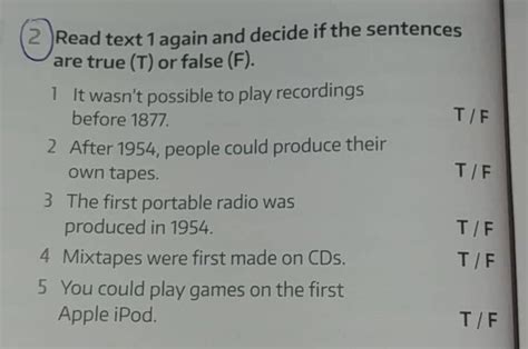 Read Text 1 Again And Decide If The Sentences Are True T Or False F