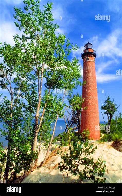 Lake Michigan Lighthouse At Silver Lake State Park Michigan Stock