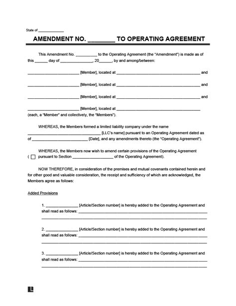 Free Amendment To An Llc Operating Agreement Template Pdf And Word