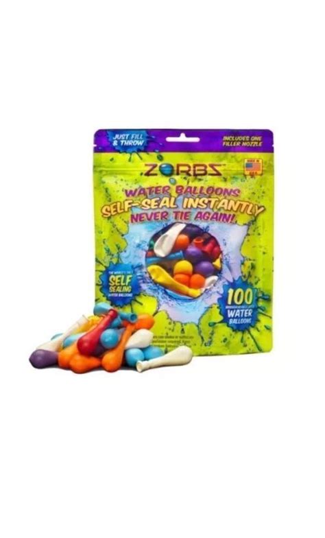 Zorbz Self Sealing Water Balloons 100 Count With Filler Nozzle Bundle