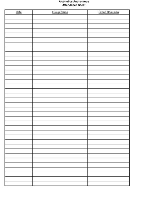 Alcoholics Anonymous Aa Attendance Sheet Template Download Printable