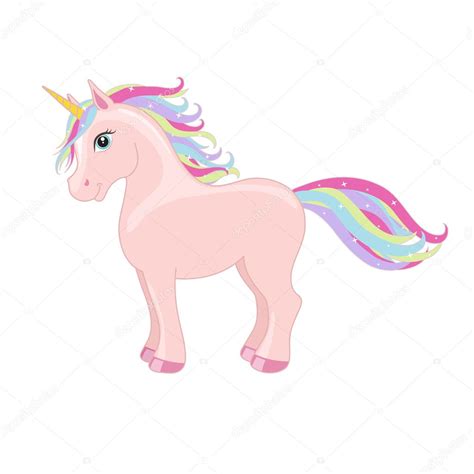 Pink Standing Unicorn With Mane And Horn Vector Starry Background My