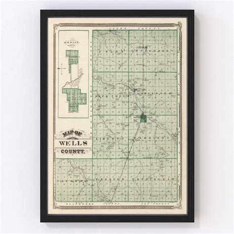 Vintage Map Of Wells County Indiana 1876 By Teds Vintage Art