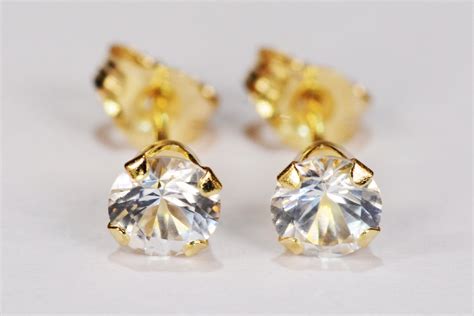 White Sapphire Earrings Kt Prong Yellow Gold Setting Mm Round
