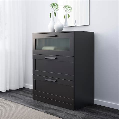 We want to demonstrate that at ikea, sustainability and affordability go hand in hand & make great solutions accessible for the many. BRIMNES Chest of 3 drawers, black/frosted glass, black ...