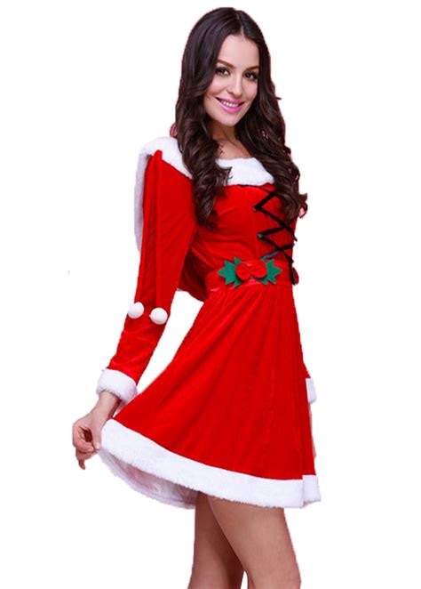 Adult Christmas Costume For Women Red Velvet Fur Dresses SFC Sexy Woman Santa Claus Costume