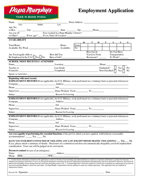 Or bring your laptop to the box office! papa murphy's application print out | Papa Murphy's Employment Application form printable ...