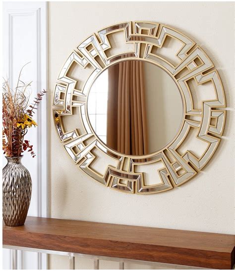 Large Round Gold Wall Mirror Geometric Greek Key Design
