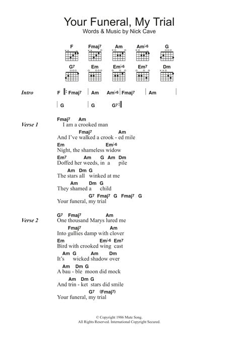 Your Funeral My Trial Sheet Music Nick Cave Guitar Chords Lyrics