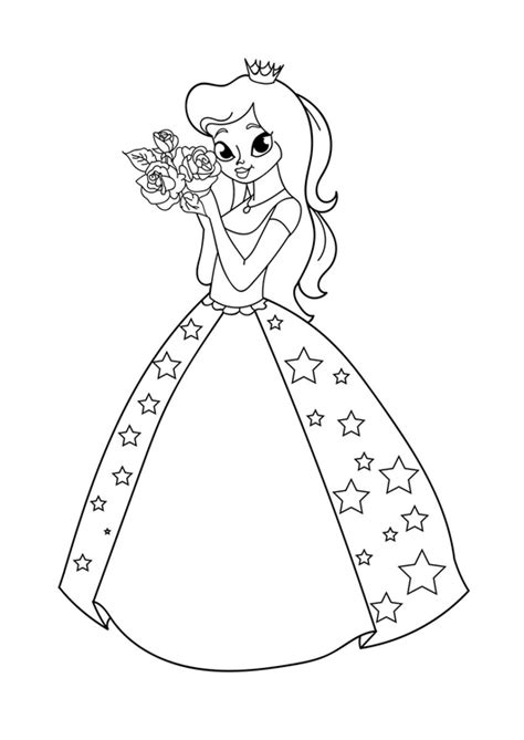 Dibujo para colorear princesa con flores Dibujos Para Imprimir Gratis