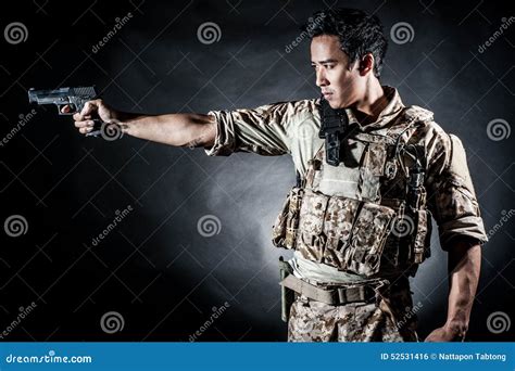 Soldier Man Hold Gun Fashion Stock Photo Image Of Direction Kill