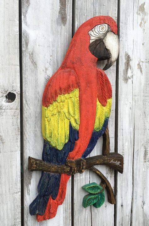 Hand Carved Wood Parrot Hand Painted Tropical Decor Parrot Bird
