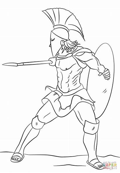 Warrior Spartan Coloring Printable Drawings Sparta Greece